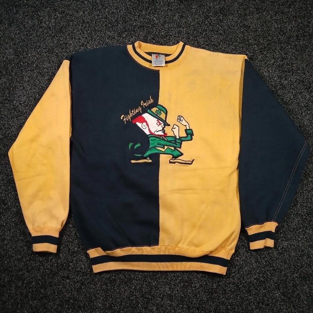 Vintage 90s Embroidered Notre Dame Fighting Irish Two Tone Crewneck Sweatshirt